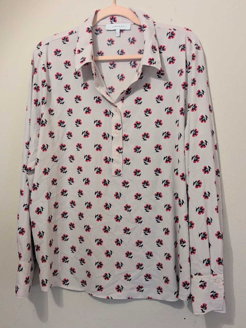 Lark & Ro Lightweight Long Sleeve White Floral Collared Button Up Size 16